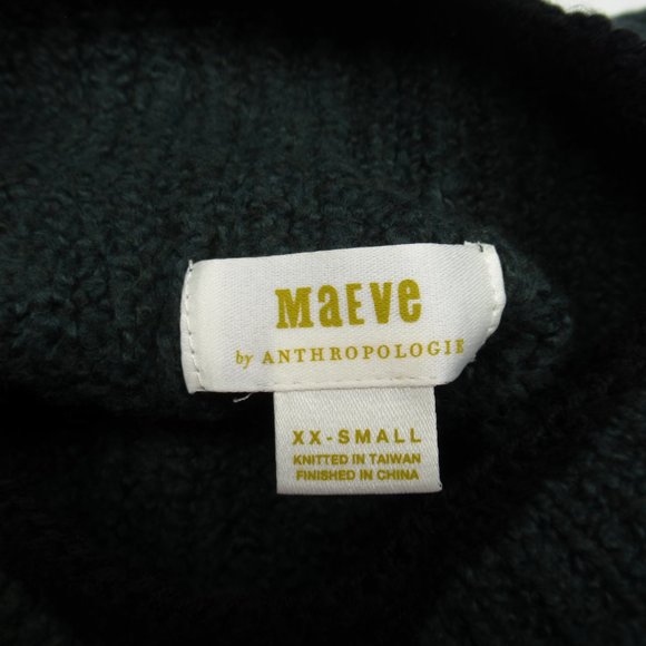 Anthropologie The Maeve Mock-Neck Color-Tipped Sweater Dark Green XXS - Picture 8 of 9